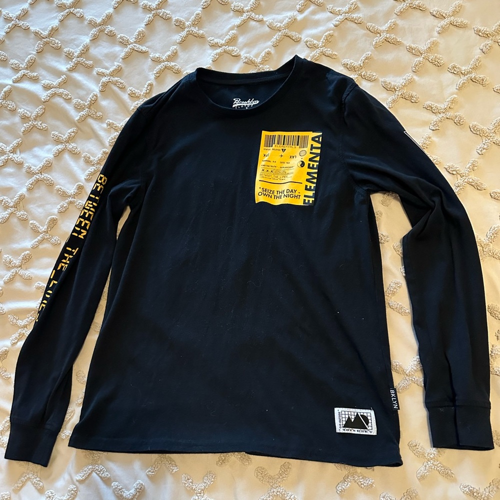 Brooklyn cloth black with yellow long sleeve top in medium
